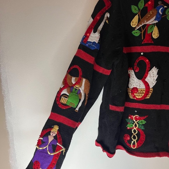 Vintage 12 Days of Christmas Cardigan Ugly Xmas Sweater - Picture 4 of 7